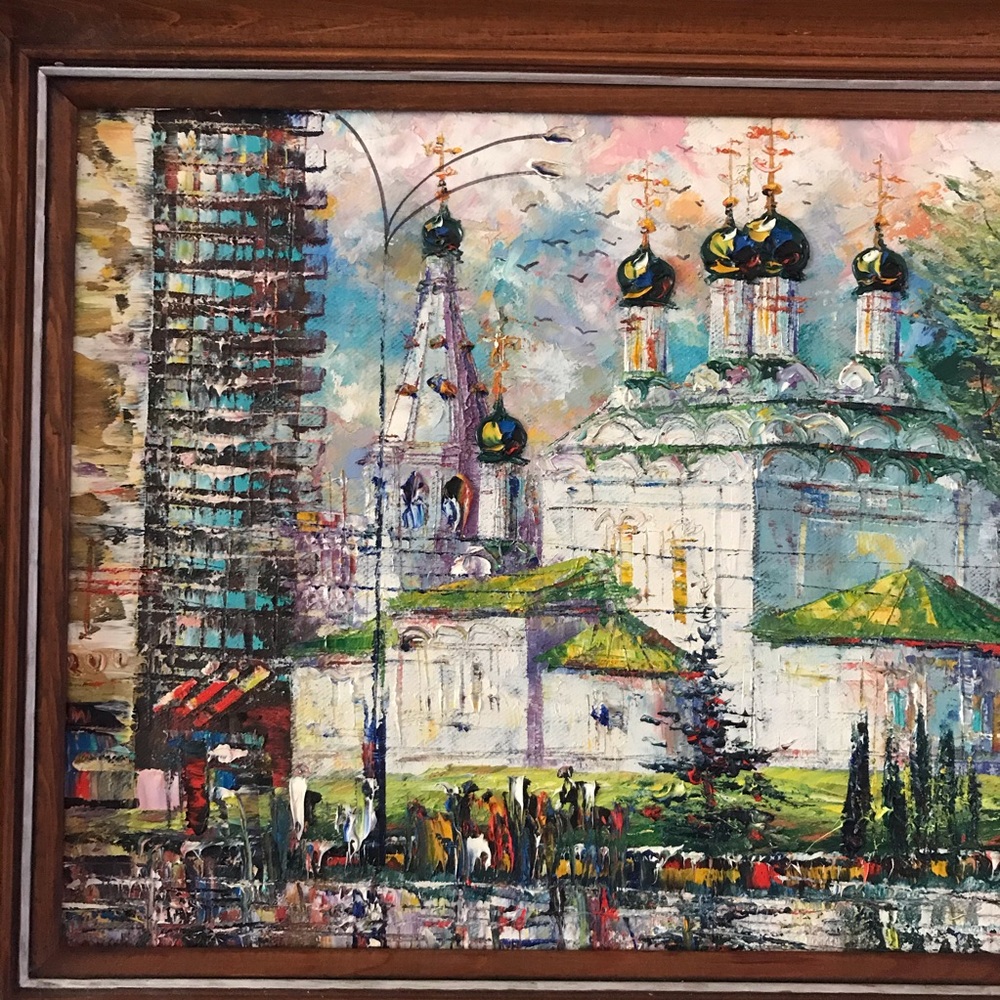 Vintage multicolored original oil painting